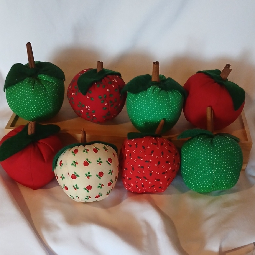 8 Handmade Fabric Apple Decor Set